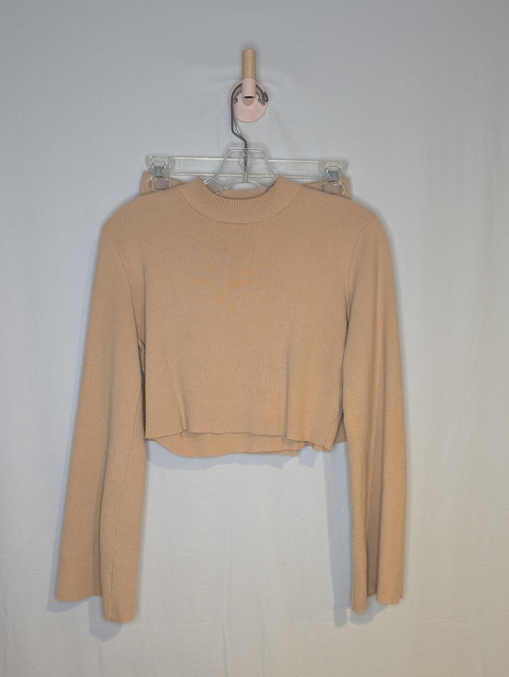Cropped Crewneck Long-Sleeve Top -Split Skirt Set Beige
